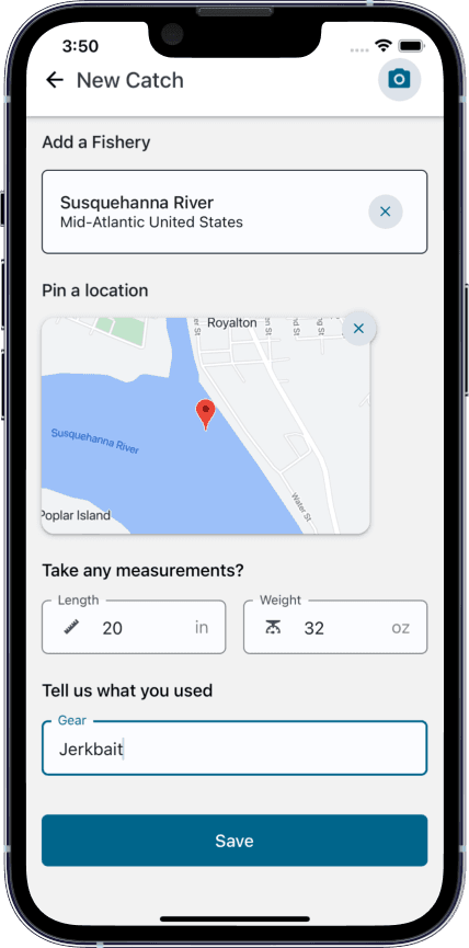 Example new catch screen