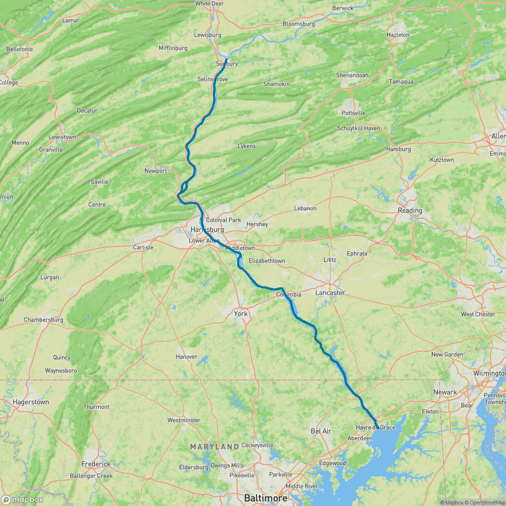 Image of susquehanna river on map